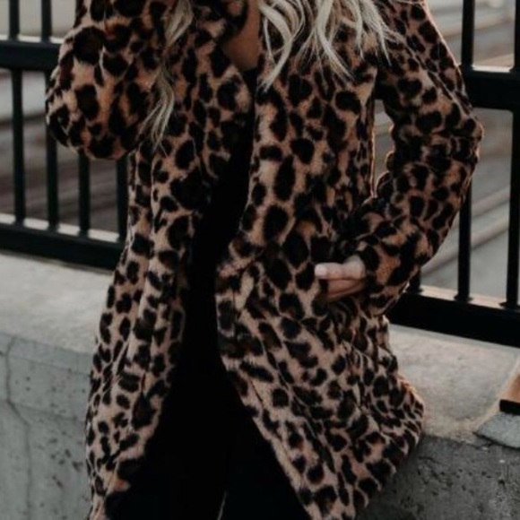 Leopard Print Pocket Coat Faux Fur Jacket - Picture 4 of 13